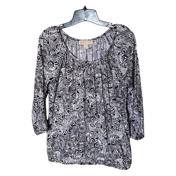 MICHAEL Michael Kors Navy Blue/White Print 3/4 Sleeve Pullover Shirt Top Size M - Picture 1 of 11